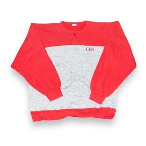 Vintage Champion 80s CBS Henley Channel Television News Sweater Size Large USA